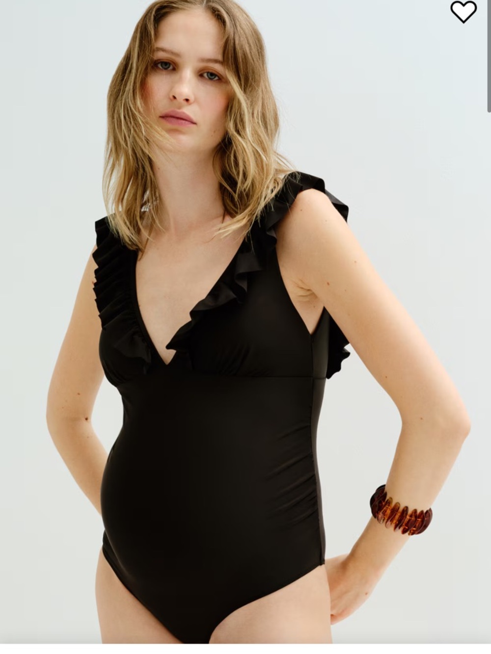 H&M MAMA Maternity Black Ruffle V-Neck One-Piece Swimsuit